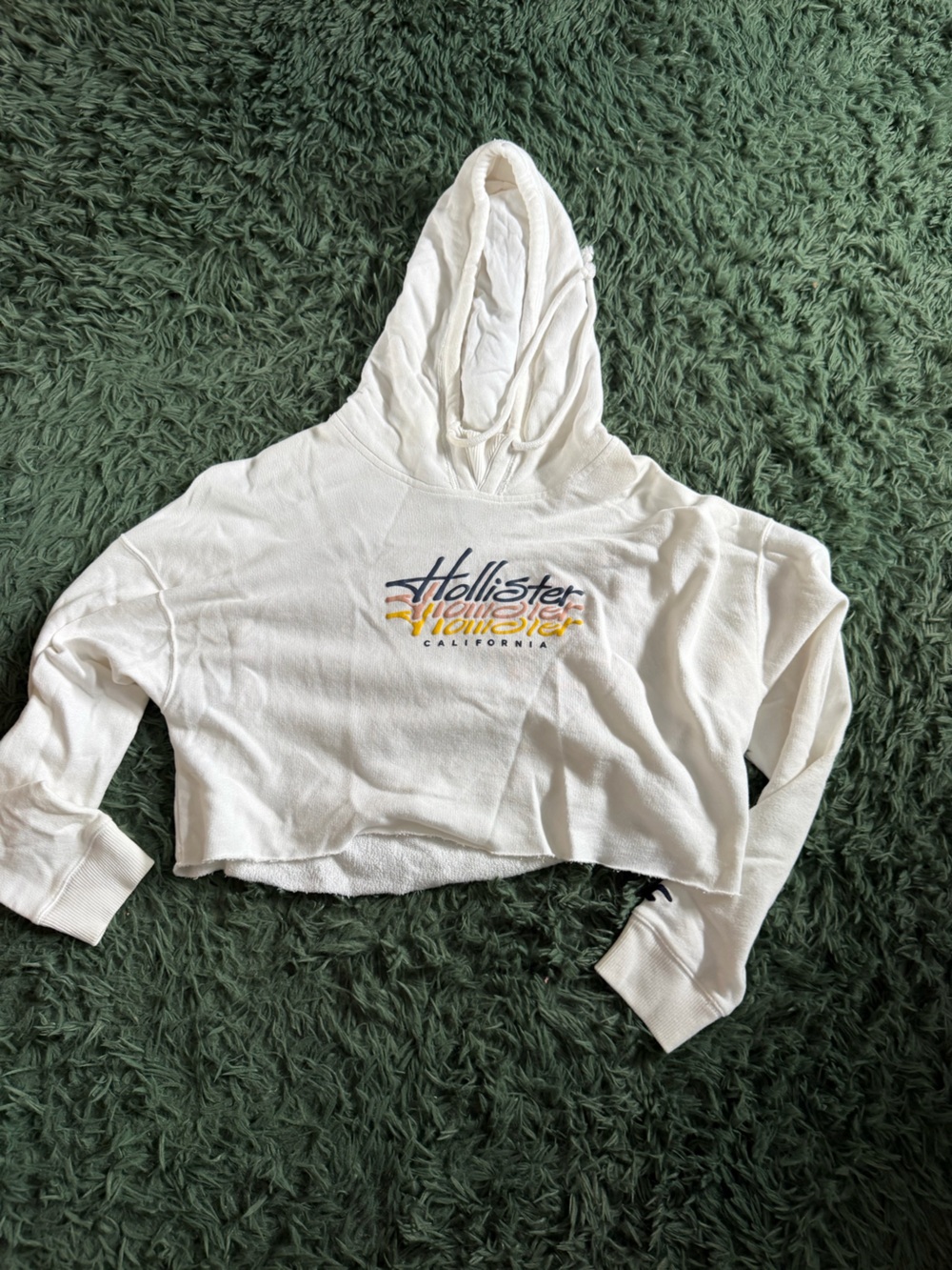 Hollister Cream Hooded Sweatshirt with Yellow & Navy Script